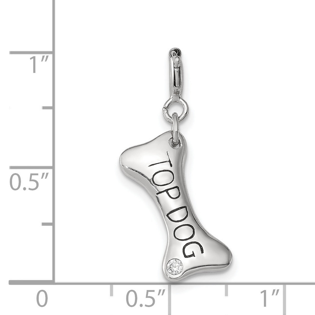 Sterling Silver Bone Shaped Pendant with Cubic Zirconia, Dog Lover Charm