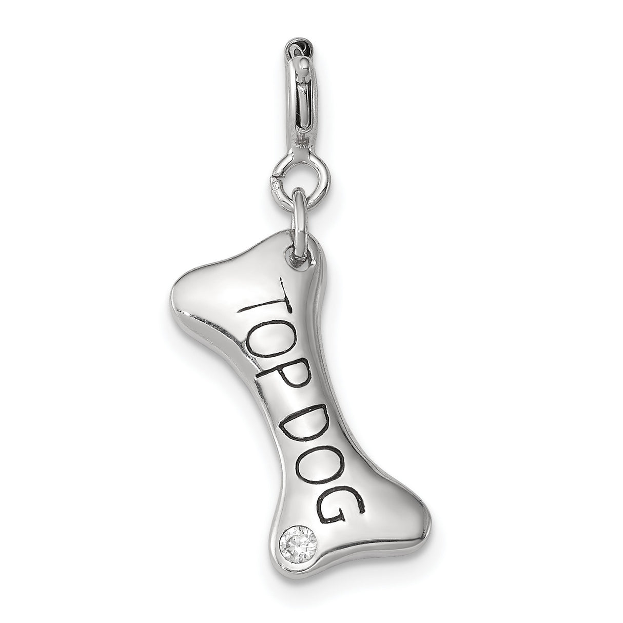 Sterling Silver Bone Shaped Pendant with Cubic Zirconia, Dog Lover Charm