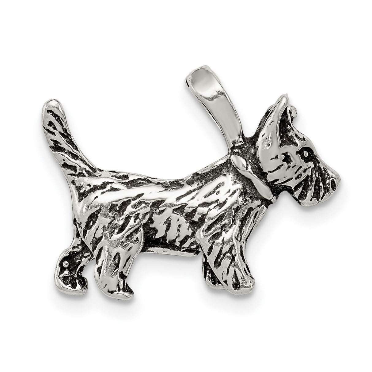 Sterling Silver Scottish Terrier Pendant with Textured Dog Silhouette Charm for Women or Unisex Wear