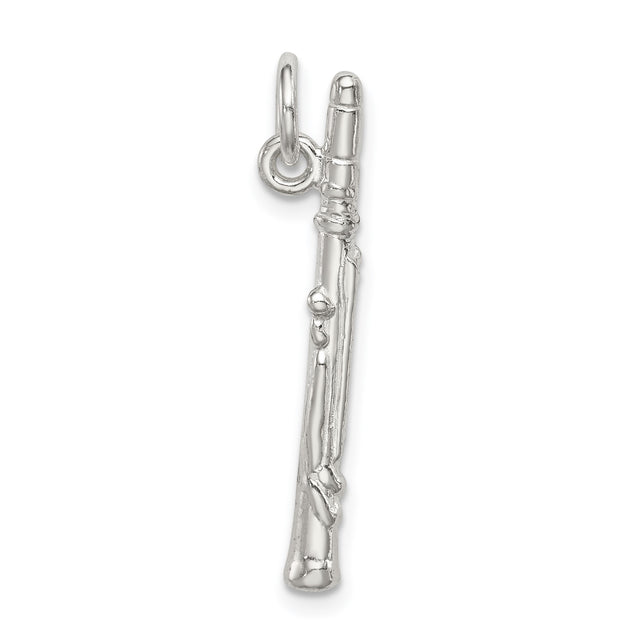 Sterling Silver Flute Charm Pendant, Musical Instrument Jewelry for Musicians and Music Lovers