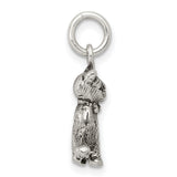 Antiqued Cat Charm Pendant in Real 925 Sterling Silver