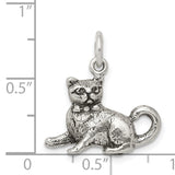 Antiqued Cat Charm Pendant in Real 925 Sterling Silver