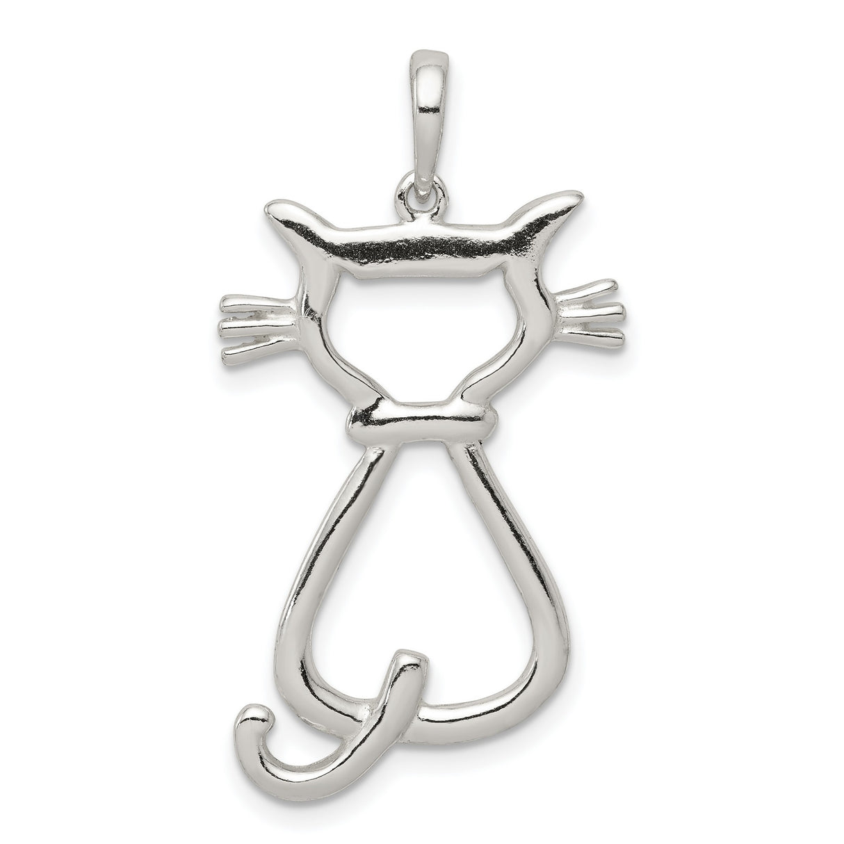 Polished Cat Charm Pendant in Real 925 Sterling Silver