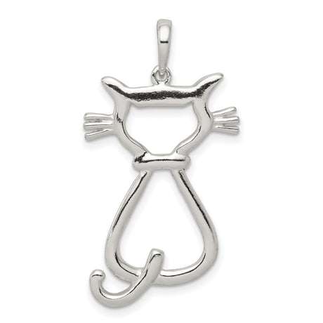 Polished Cat Charm Pendant in Real 925 Sterling Silver