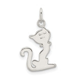 Black Enameled Cat Charm Pendant in Real 925 Sterling Silver