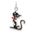 Black Enameled Cat Charm Pendant in Real 925 Sterling Silver