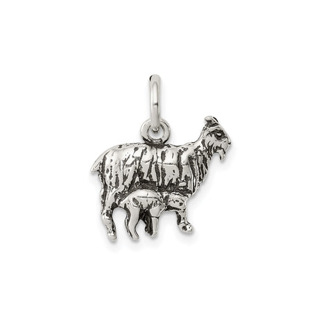 Sterling Silver Goat and Kid Pendant, Farm Animal Mother and Baby Charm, Rustic Nature Jewelry