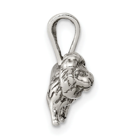 Antiqued Male Lion Charm Pendant in Real 925 Sterling Silver