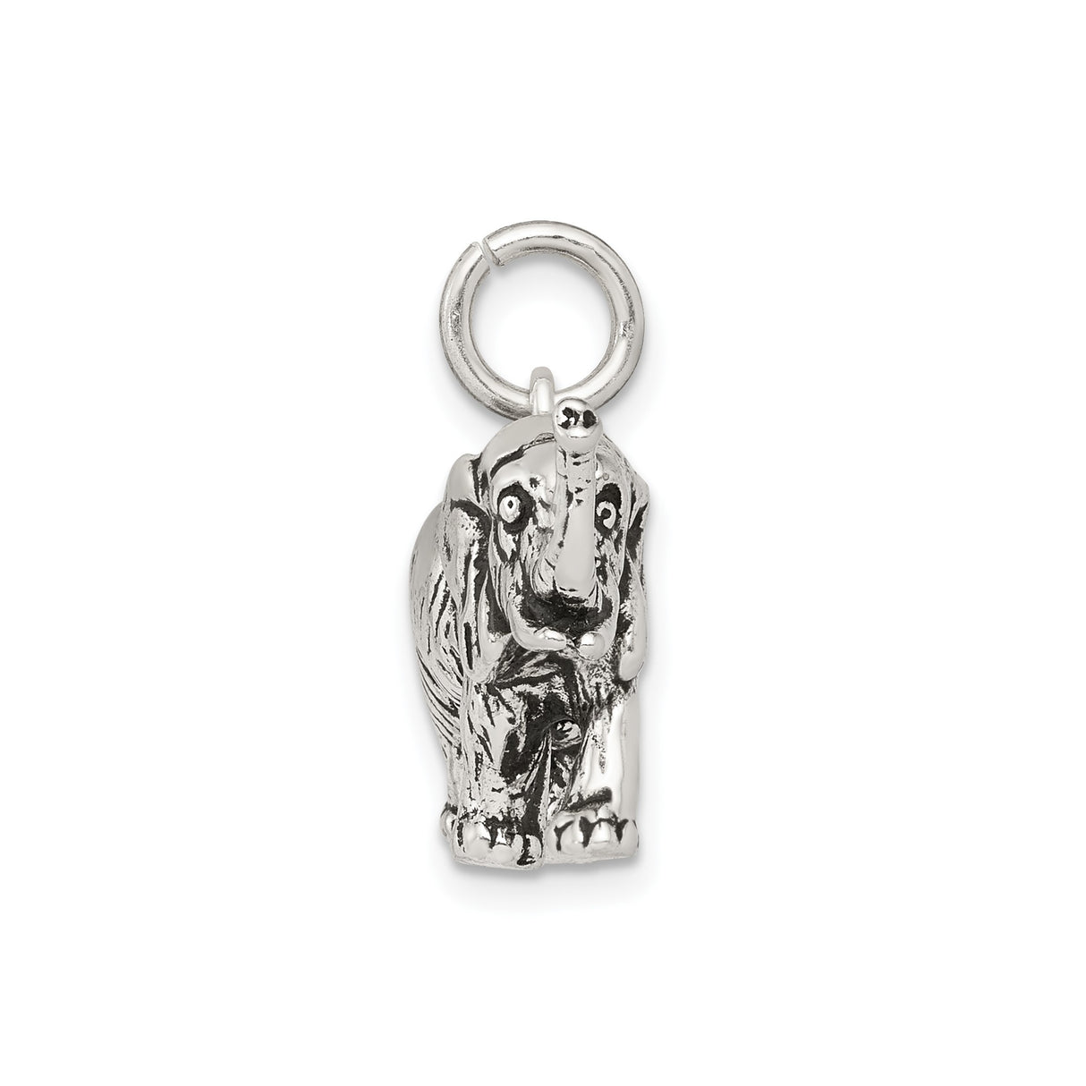 Sterling Silver Elephant Pendant Charm with Raised Trunk Symbolizing Luck and Wisdom