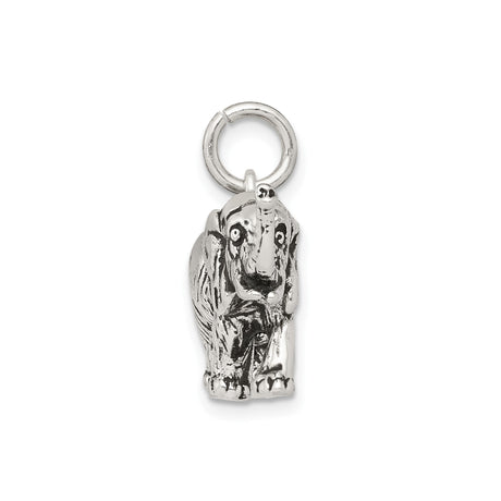 Sterling Silver Elephant Pendant Charm with Raised Trunk Symbolizing Luck and Wisdom