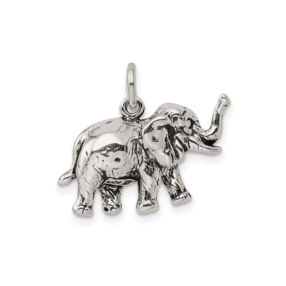 Sterling Silver Elephant Pendant Charm with Raised Trunk Symbolizing Luck and Wisdom