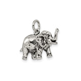 Sterling Silver Elephant Pendant Charm with Raised Trunk Symbolizing Luck and Wisdom