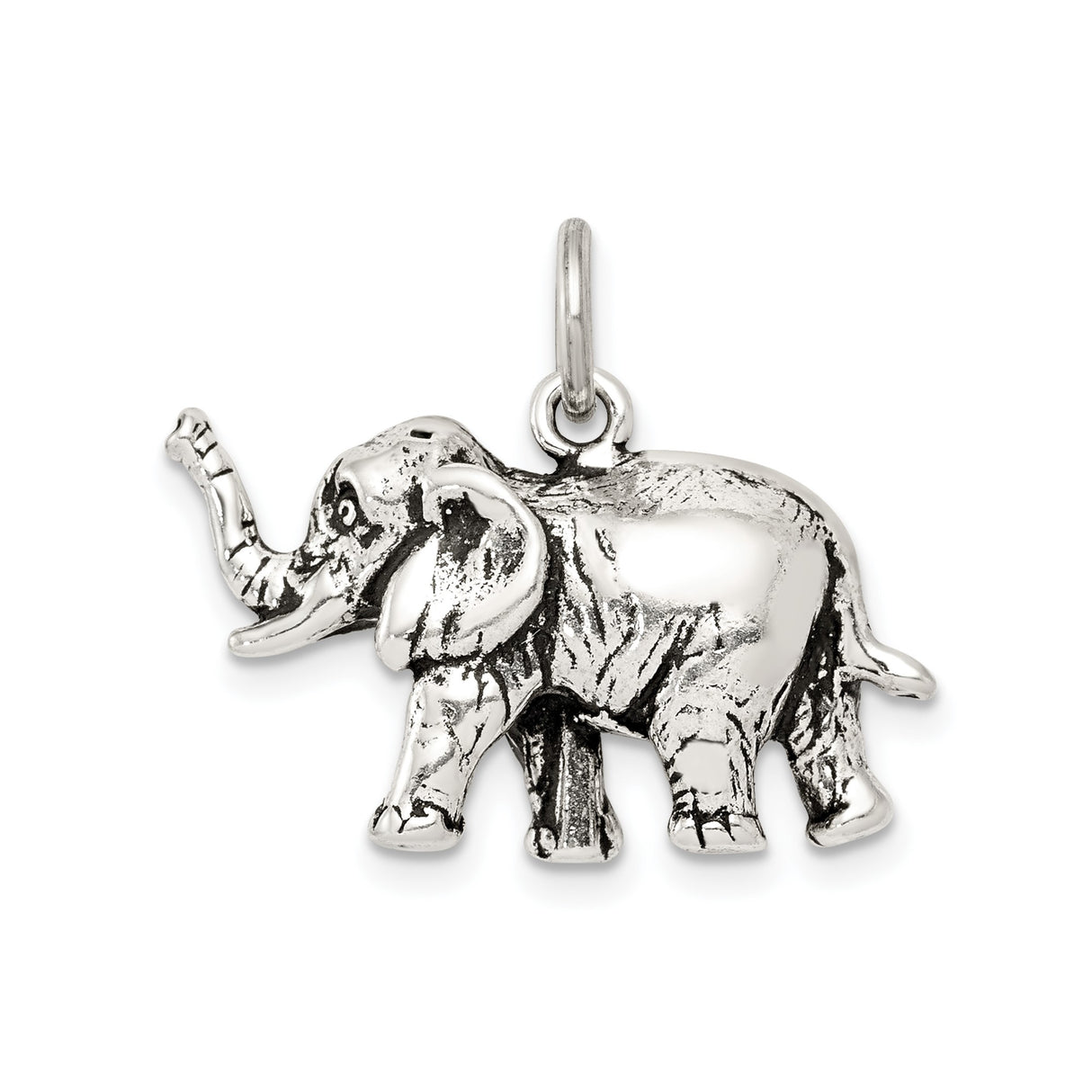 Sterling Silver Elephant Pendant Charm with Raised Trunk Symbolizing Luck and Wisdom