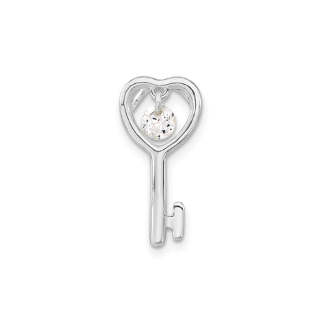 Sterling Silver Heart Key Pendant with Cubic Zirconia, Symbolic Jewelry for Women