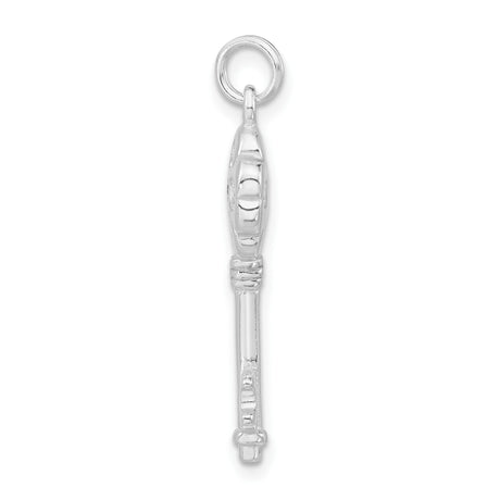 Sterling Silver Key Pendant with Cubic Zirconia, Floral Clover Design, Inspirational Jewelry for Women