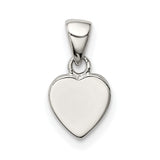 Sterling Silver Heart Pendant, Polished Finish, Engraving Ready, Minimalist Romantic Charm for Women