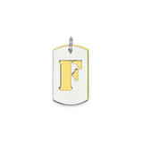 Sterling Silver Dog Tag Pendant with Gold Tone Cutout Initial F, Unisex Modern Monogram Charm