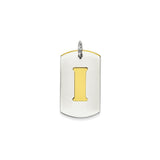 Sterling Silver Dog Tag Pendant with Gold Accent Cutout Letter I, Unisex Modern Design