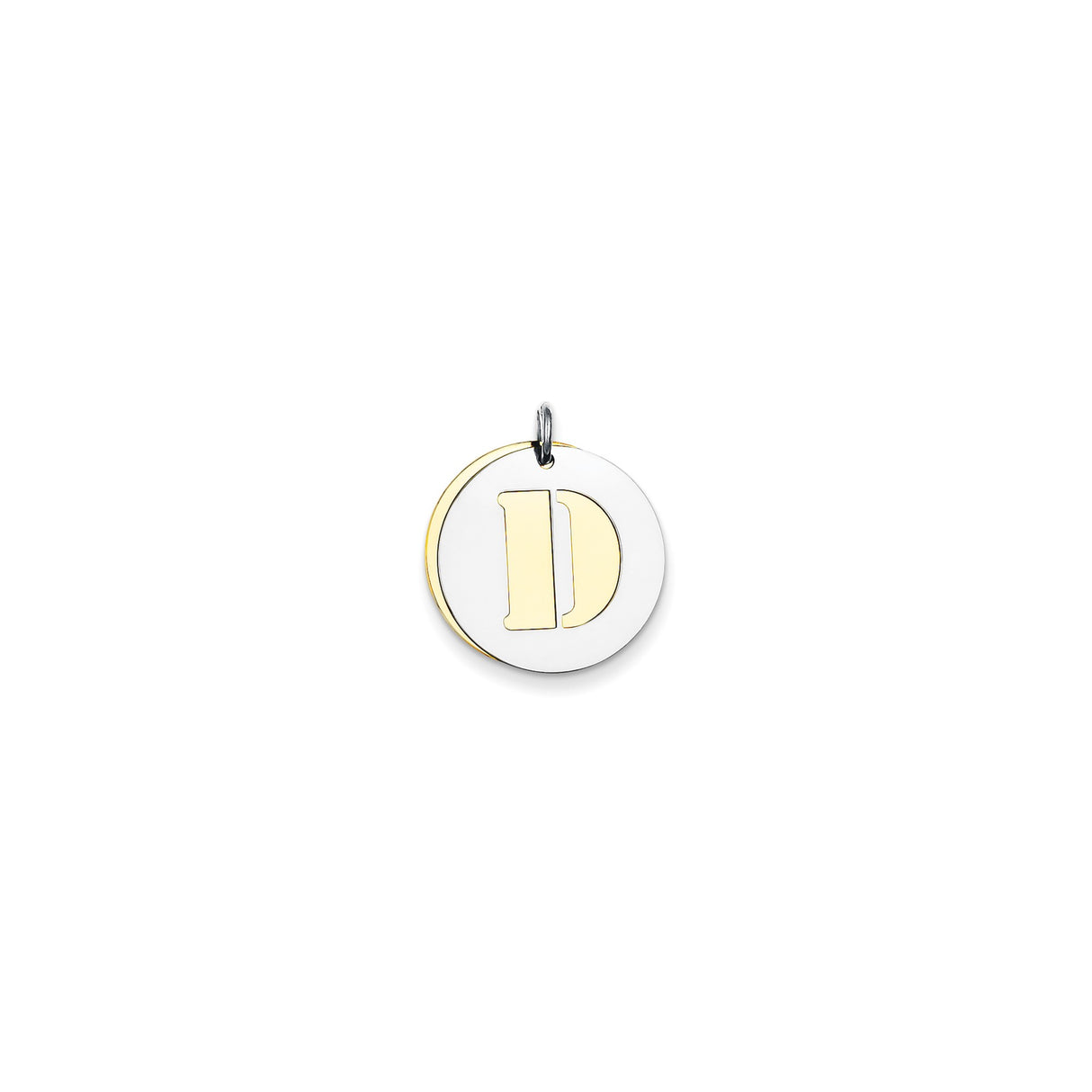 Sterling Silver Round Pendant with Gold Accent, Initial D Cutout, Unisex Letter Charm