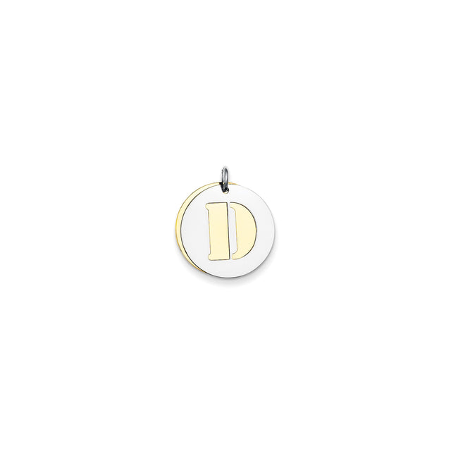 Sterling Silver Round Pendant with Gold Accent, Initial D Cutout, Unisex Letter Charm