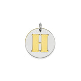 Sterling Silver Initial Pendant with Gold Tone Letter H Cutout, Monogram Charm