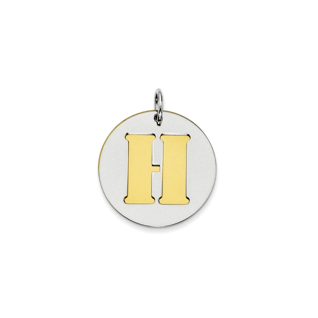 Sterling Silver Initial Pendant with Gold Tone Letter H Cutout, Monogram Charm