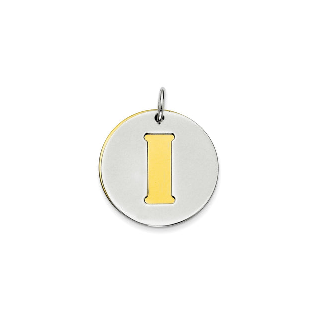 Sterling Silver Initial Pendant with Gold-Tone Block Letter I, Unisex Monogram Charm