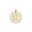 Sterling Silver Round Pendant with Gold-Plated M Letter Cutout, Dainty Alphabet Charm for Women