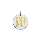 Sterling Silver Round Pendant with Gold-Plated M Letter Cutout, Dainty Alphabet Charm for Women