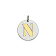 Sterling Silver Initial N Pendant with Gold Plated Accent, Round Disc Letter Charm