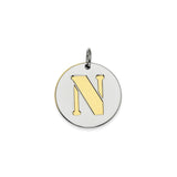 Sterling Silver Initial N Pendant with Gold Plated Accent, Round Disc Letter Charm