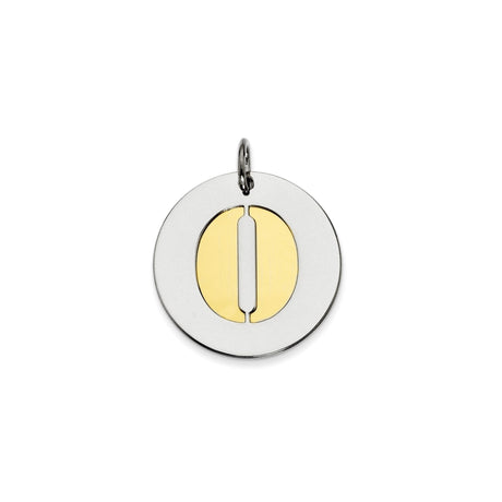 Sterling Silver Initial O Pendant with Gold Plated Cut-Out Charm, Unisex Modern Monogram Jewelry