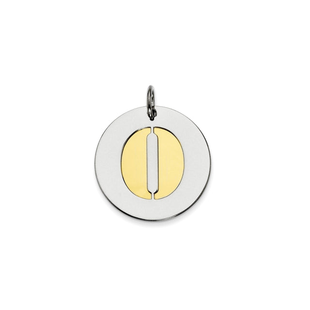 Sterling Silver Initial O Pendant with Gold Plated Cut-Out Charm, Unisex Modern Monogram Jewelry