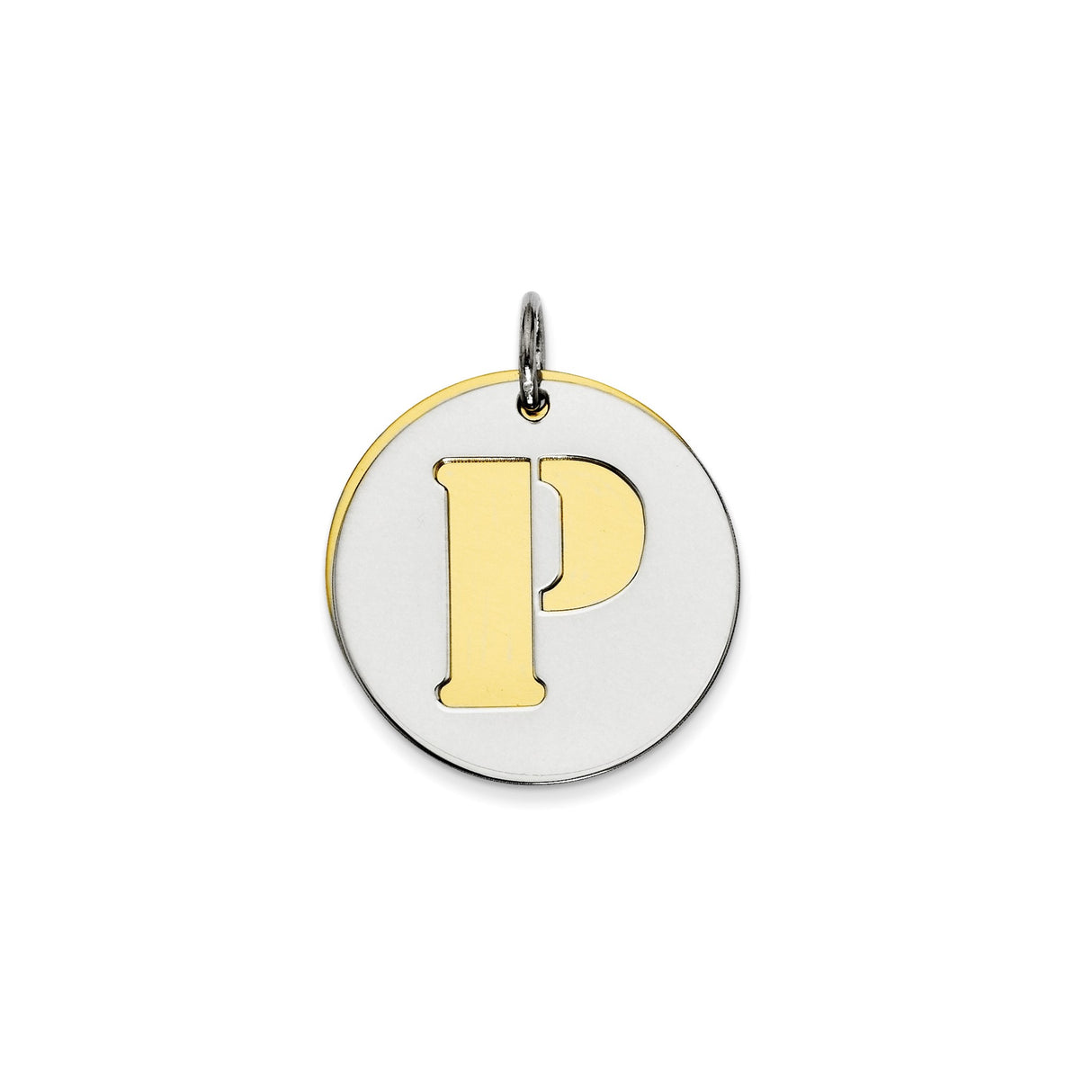 Sterling Silver Round Pendant with Gold-Tone Cutout Letter P, Modern Monogram Charm