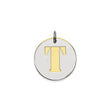 Sterling Silver Pendant with Two-Tone Gold Accent, Letter T Monogram, Modern Unisex Design