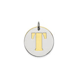 Sterling Silver Pendant with Two-Tone Gold Accent, Letter T Monogram, Modern Unisex Design