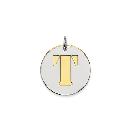Sterling Silver Pendant with Two-Tone Gold Accent, Letter T Monogram, Modern Unisex Design