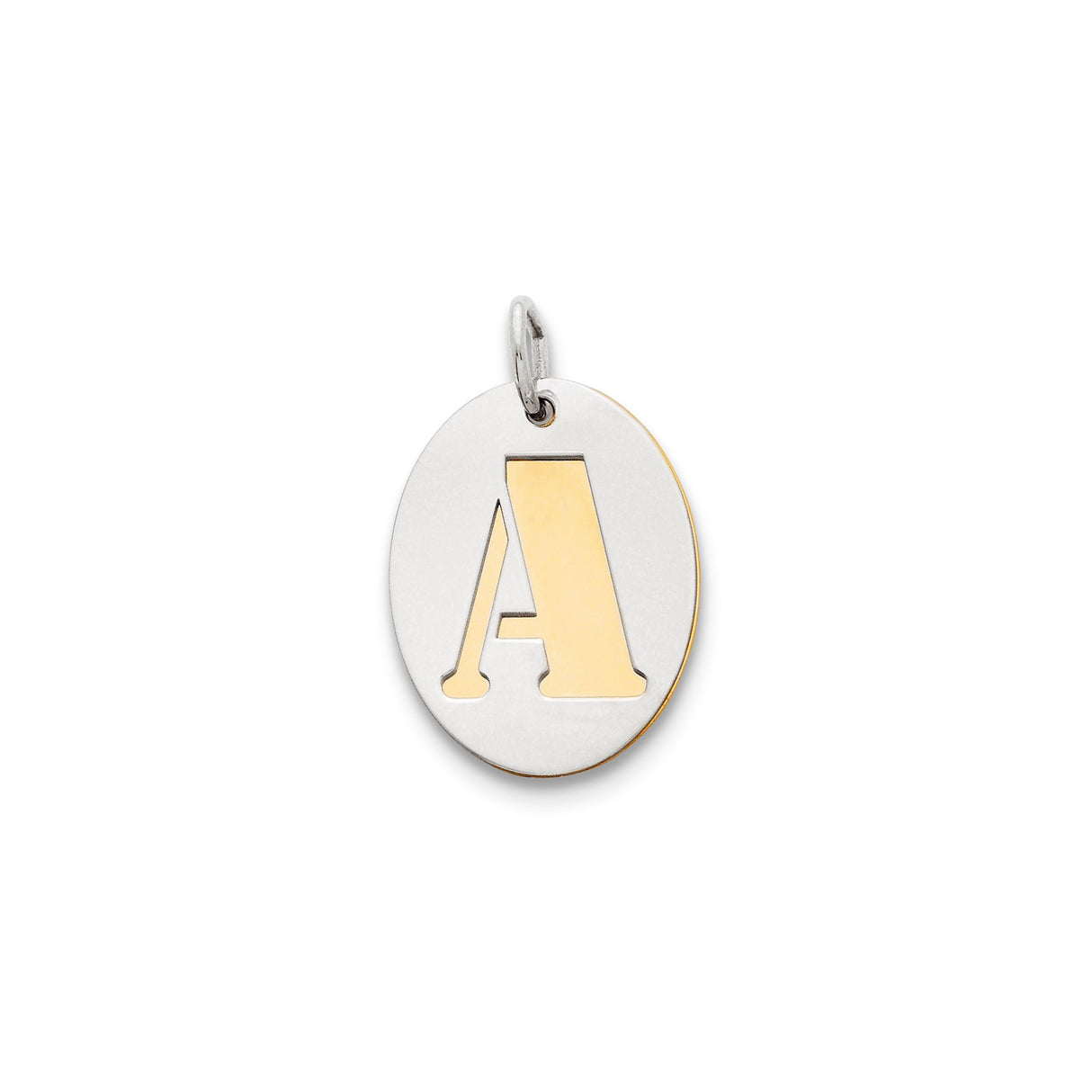 Sterling Silver Oval Pendant with Cut-Out Letter A, Lightweight Initial Charm