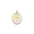 Sterling Silver Oval Pendant with Raised Gold-Tone Letter B, Unisex Initial Charm