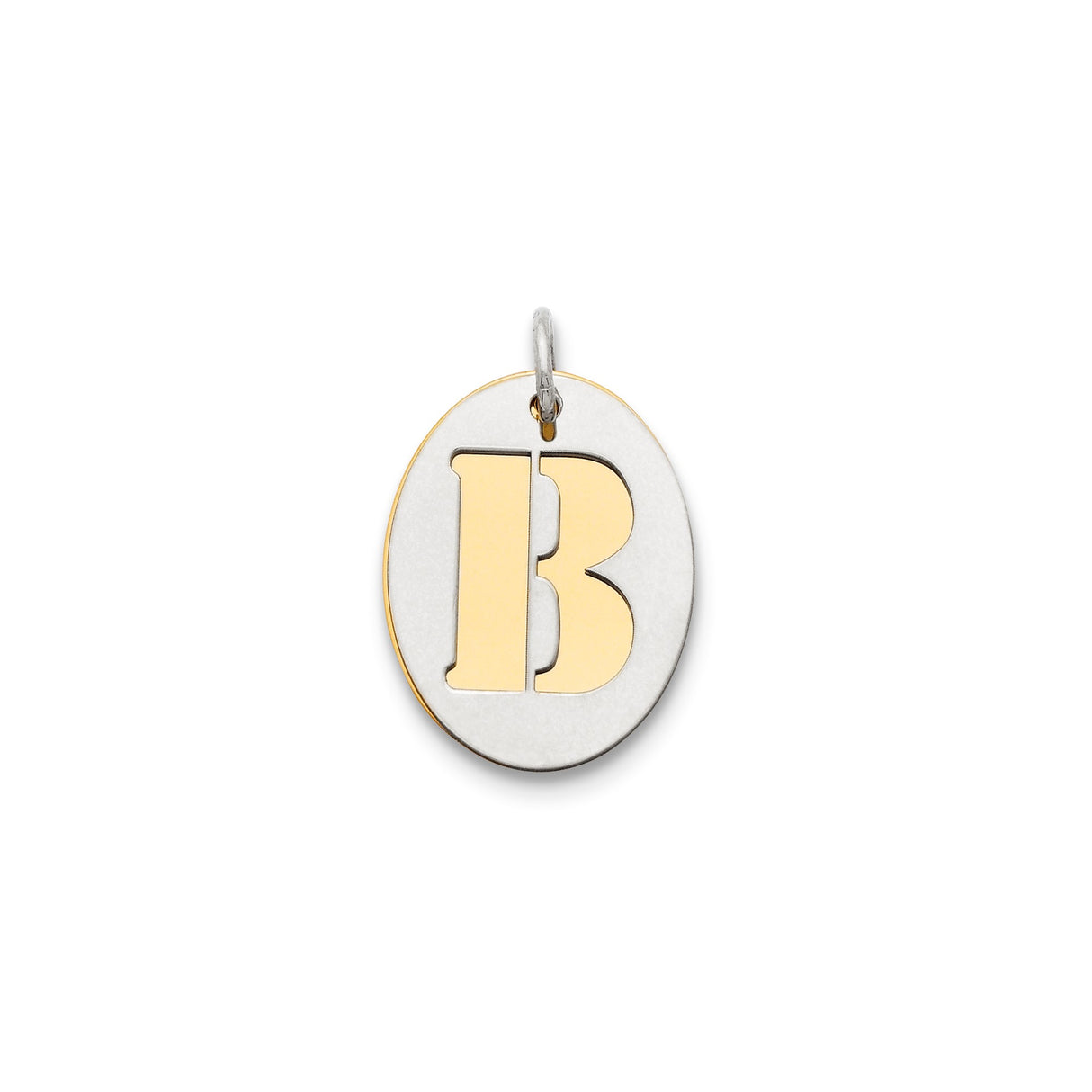Sterling Silver Oval Pendant with Raised Gold-Tone Letter B, Unisex Initial Charm