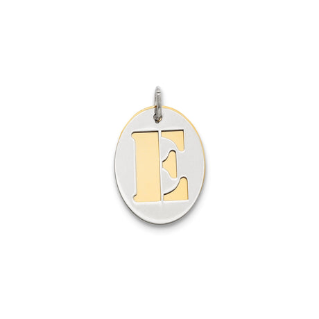 Sterling Silver Oval Pendant with Cutout Design and Gold Plated Letter E