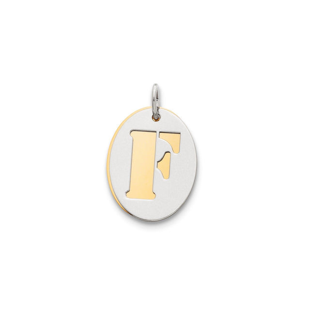 Sterling Silver Pendant with Gold Plated Cutout Letter F, Modern Initial Charm for Women