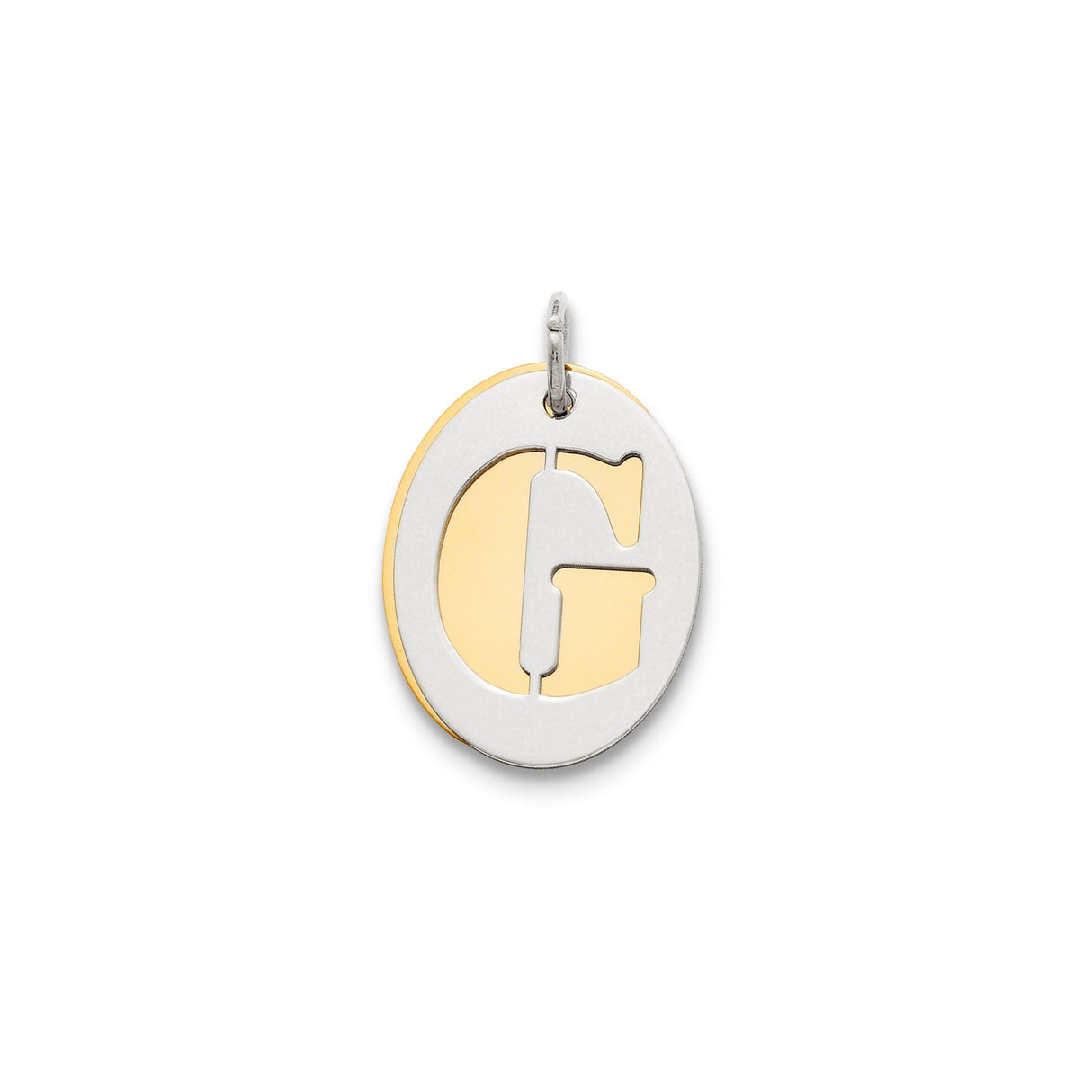 Sterling Silver Initial G Pendant with Cutout Letter on Gold Tone Oval Background