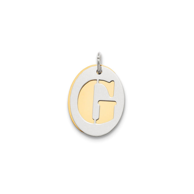 Sterling Silver Initial G Pendant with Cutout Letter on Gold Tone Oval Background