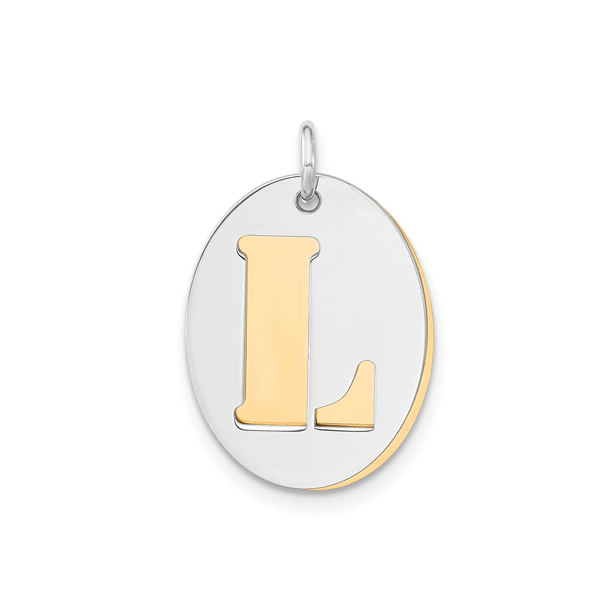 Sterling Silver Oval Pendant with Gold Tone Raised Letter L, Initial Charm