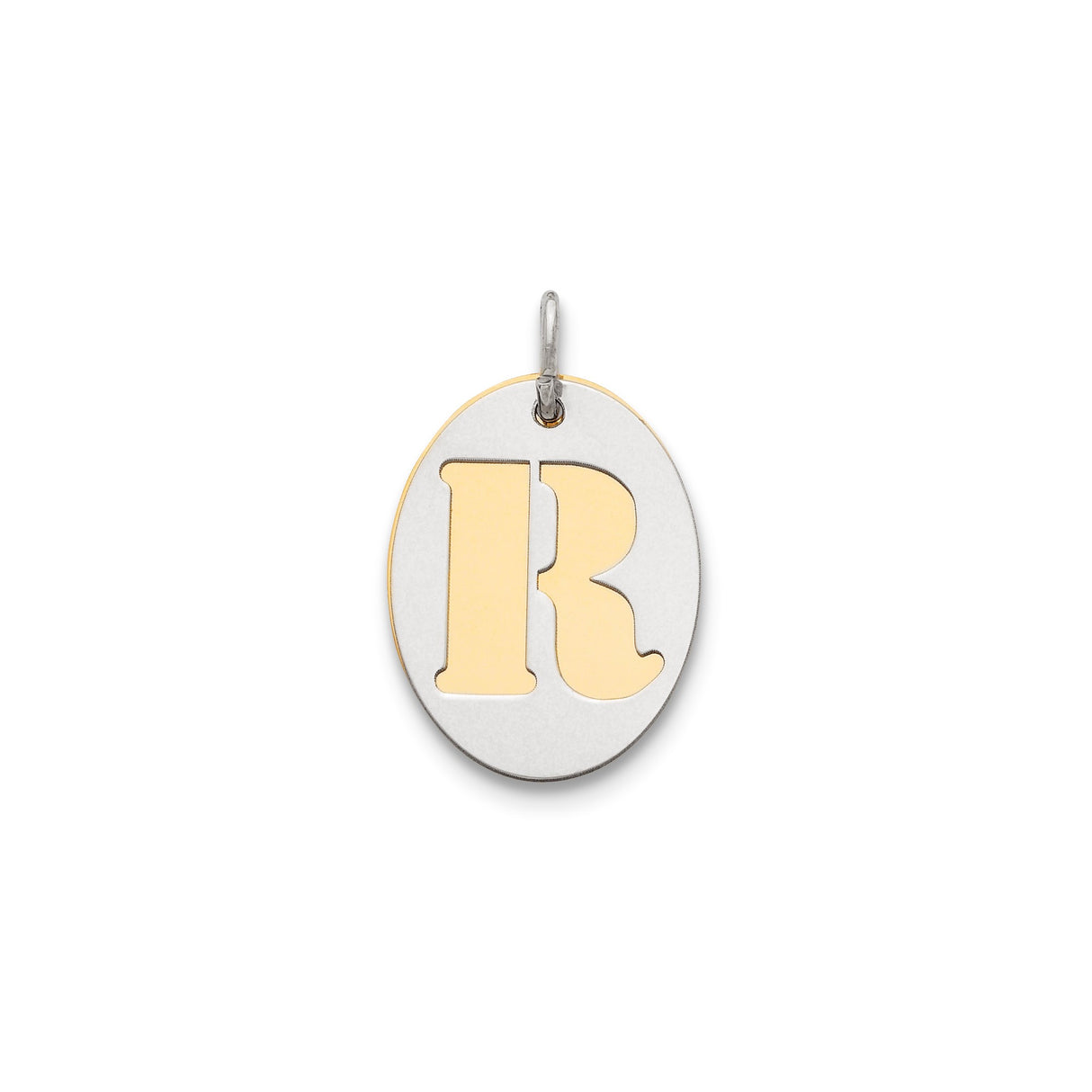 Sterling Silver Initial R Pendant with Cutout Letter and Gold-Tone Background