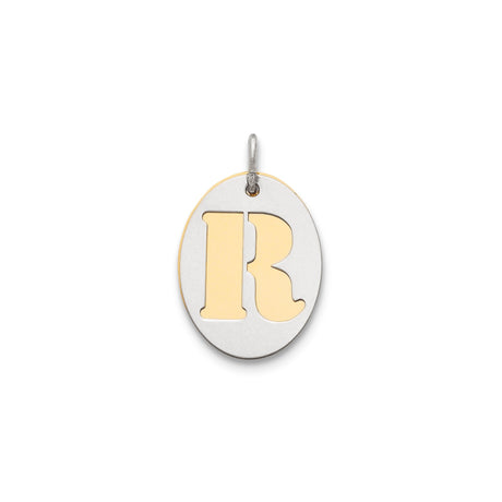 Sterling Silver Initial R Pendant with Cutout Letter and Gold-Tone Background