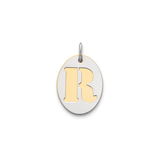 Sterling Silver Initial R Pendant with Cutout Letter and Gold-Tone Background