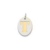 Sterling Silver Oval Pendant with Gold-Tone Tau Cross, Christian Religious Charm