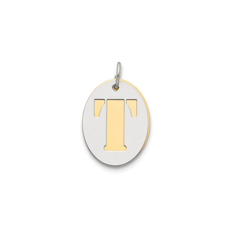 Sterling Silver Oval Pendant with Gold-Tone Tau Cross, Christian Religious Charm